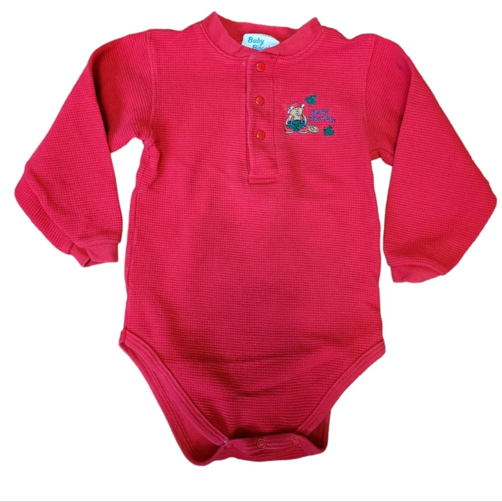 Vintage OshKosh B'Gosh 1990s red long sleeved Baby B'Gosh bodysuit onesie